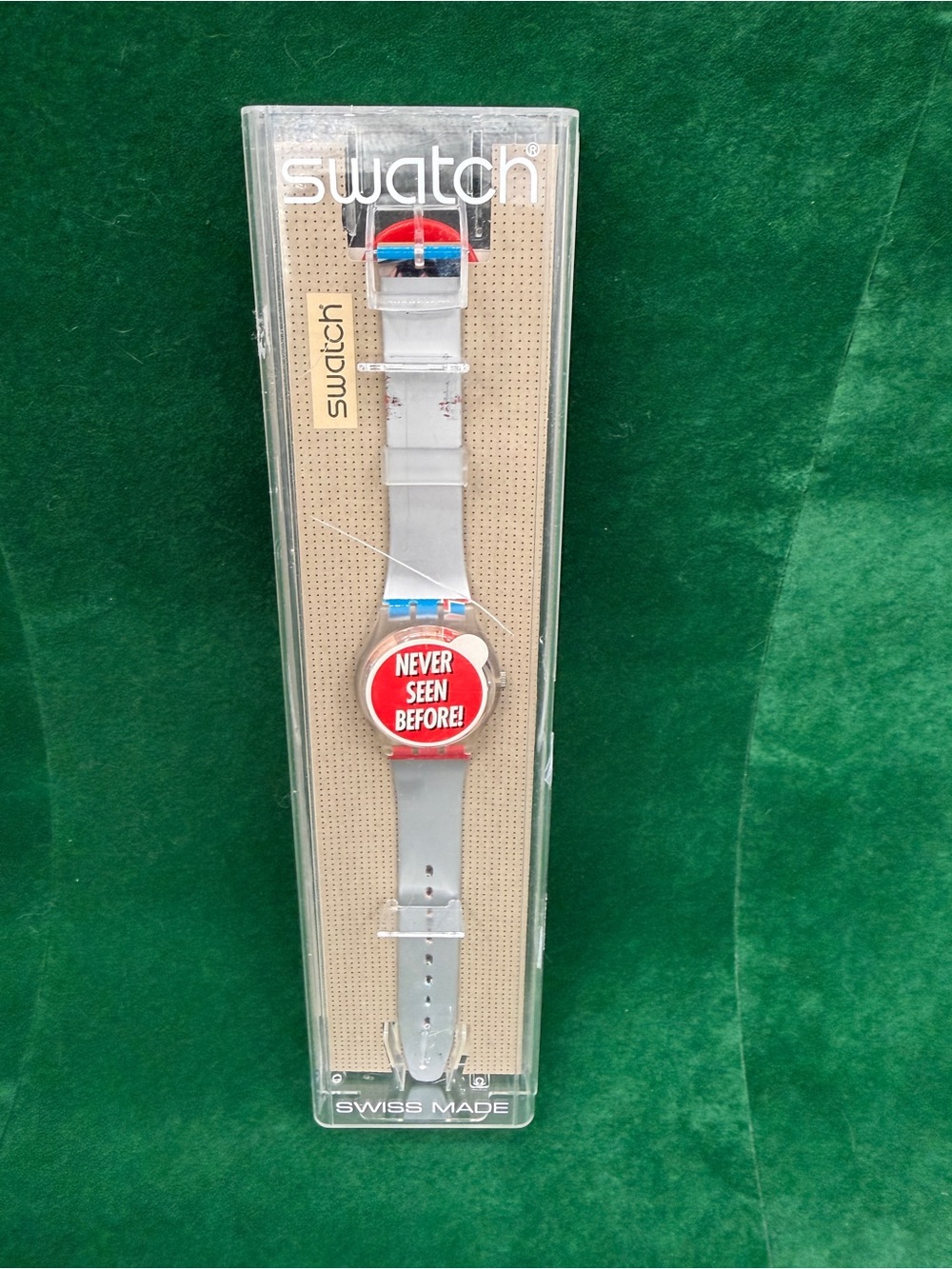 Vintage 1997 Swatch GK258 'Never Seen Before' watch, new old stock